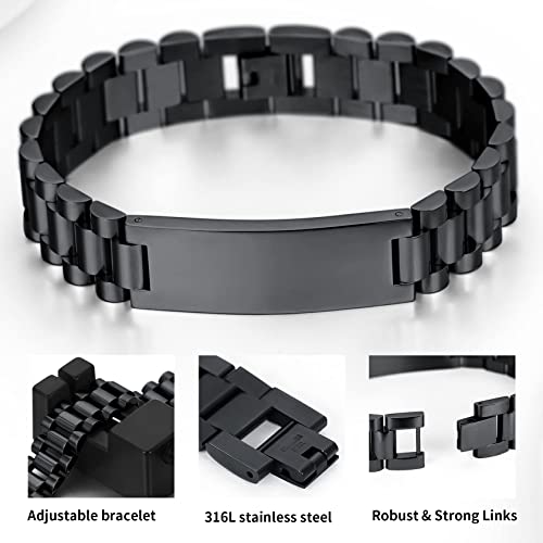Custom Mens Bracelet Personalized Watch Band Engraved Name Bracelets for Men Customized ID Cuff Wristband Gift for Dad Husband - style: Silver - 1.0cm