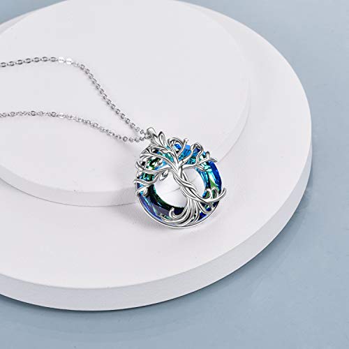 TOUPOP Tree of Life Necklace Gifts for Women 925 Sterling Silver Family Tree Pendant with Crystal Birthday Irish Jewelry Gifts for Women Her Wife Mom - color: 01-Blue Crystal-Silver