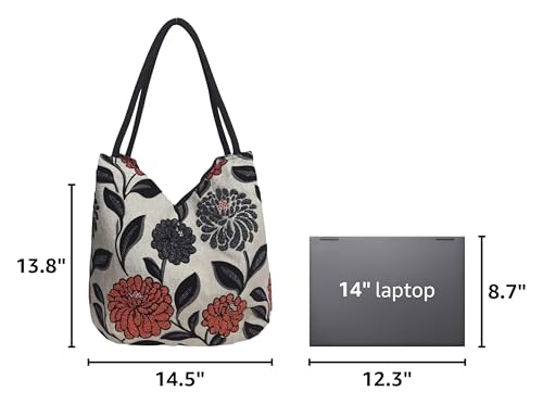 HCRAFT Embroidered Handbags for Women, Large Beads Flower Shoulder Tote Bag with Zipper Fabric Hobo Bags, Mother's Day Bag - color: Large Beads
