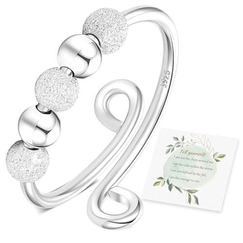 Senteria Anxiety Rings for Women Sterling Silver Rings Adjustable Stress Spinner Rings with Beads Fidget Rings for Anxiety Women - color: S925 ring-Style 2