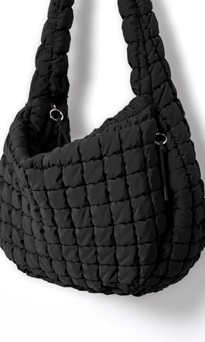 ODODOS Quilted Carryall Tote Bag for Women Crossbody Hobo Lightweight Padding Shoulder Bag - color: Black