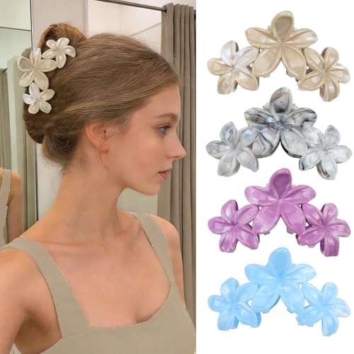 4Pcs Cute Hawaiian Flower Claw Hair Clips for Women Purple Blue Large Claw Clips for Thick Thin Hair Strong Hold Beach Hair Accessories for Women and Girls - color: 16-Colorful