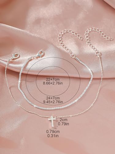 Ankle Bracelets for Women Gold Silver Layered Glitter Anklet for Women Waterproof Beach Cross Anklet Set Dainty Summer Foot Jewelry - color: Silver Cross Layered