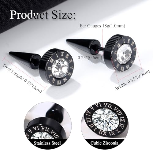 Aroncent 12PCS Stainless Steel Fake Tapers Mens Earrings Illusion Tunnel Cheater Piercing Jewelry Set for Men Women - color: A9-Roman Numerals