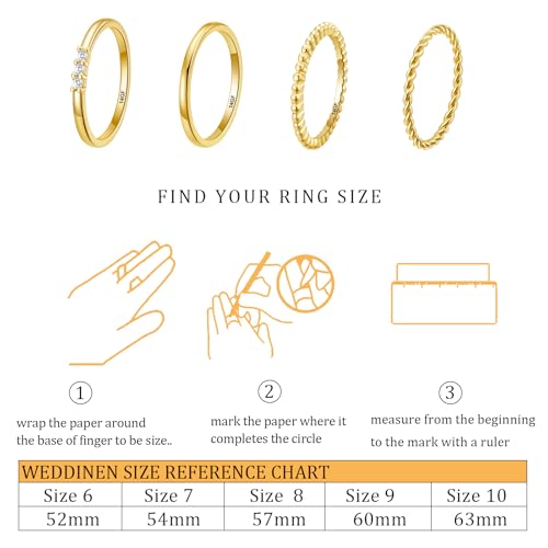WEDDINEN 4PC Gold Rings for Women, S925 Sterling Silver 14k Gold Filled Plated Stackable Thin Thumb Ring Set Cubic Zirconia Dainty Stack Gold Knuckle Rings Set Size 6-10 - color: Gold, size: 11