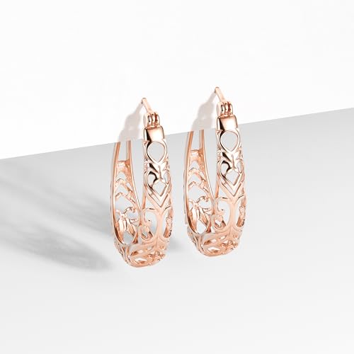 Amazon Collection Sterling Silver Filigree Oval Hoop Earrings - color: Rose Gold