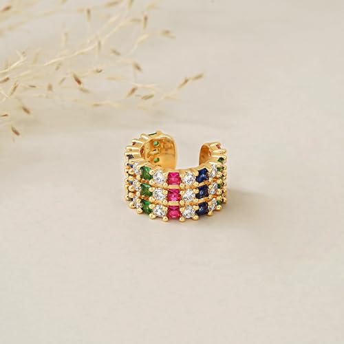 FETTERO Ear Cuff Earrings for Women Non Piercing 14K Gold Plated Ear Cuffs for Non Pierced Ears Clip on Cartilage Earring Ligthweight Fake Earrings | Single - style: Colorful stone