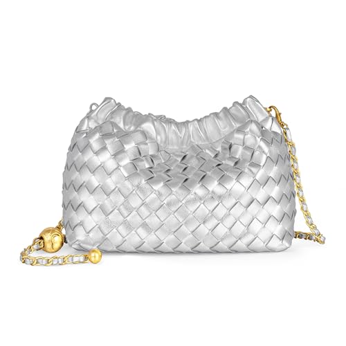 Joryin Woven Women's Crossbody Bag & Evening Purse, Trendy Dumpling Clutch & Hobo Cloud Shoulder Bag Trendy Dumpling Clutch - color: Woven Leather-silver