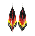 Long Beaded Dangle Earrings – Boho Native Handmade Seed Bead Tassel Bohemian Large Statement Drop Fringes for Women - color: Black , Yello