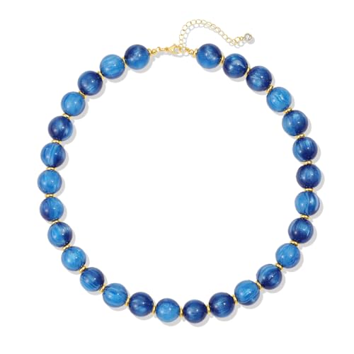 Colorful Beaded Necklace for Women Chunky Resin Beads Choker Necklaces Boho Statement Necklace Summer Vacation Y2K Jewelry - color: Blue
