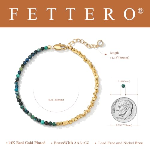 Fettero Beaded Bracelets for Women Charm Natural Stone Handmade Beads White Gold Plated Dainty Gold Bracelets Non Tarnish Boho Summer Beach Vacation Jewelry - color: Mix-color
