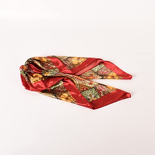 35 x 35 Women's Fashion Pattern Large Square Silk Like Hair Scarf Head Sleeping Wrap Satin Neck Bandana for Gift… - color: Big Cashew Red