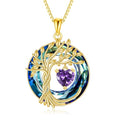 POPLYKE Mothers Day Gifts for Mom Her Wife Tree of Life Necklace 925 Sterling Silver Birthstone Pendant with Crystal Anniversary Birthday Wedding Jewelry for Women - color: 02-Feb-Amethyst, style: 18K Gold Plated-Blue Crystal