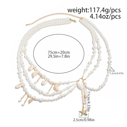 Starfish Shell Waist Chain for Women Adjustable Layered Pearl Body Chain Seashell Conch Waterproof Belt Chains Summer Bikini Beach Mermaid Accessories - color: Starfish-A