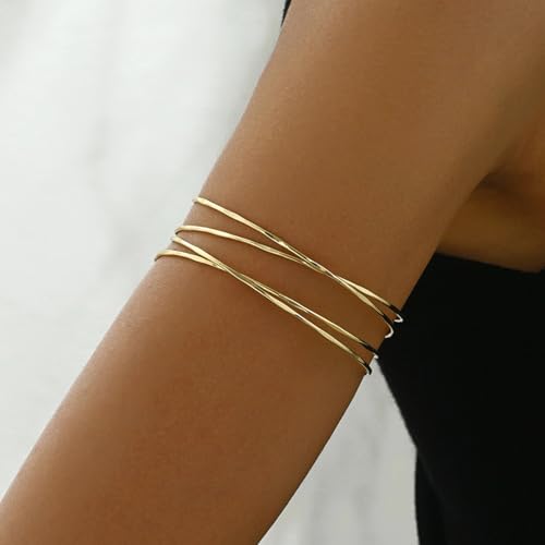 Long tiantian Gold Arm Cuff Upper for Women Bangle Bracelets Upper Arm Cuff Bracelet Trendy Armband Beach Jewelry Trendy Stuff Gifts - color: gold-4pcs
