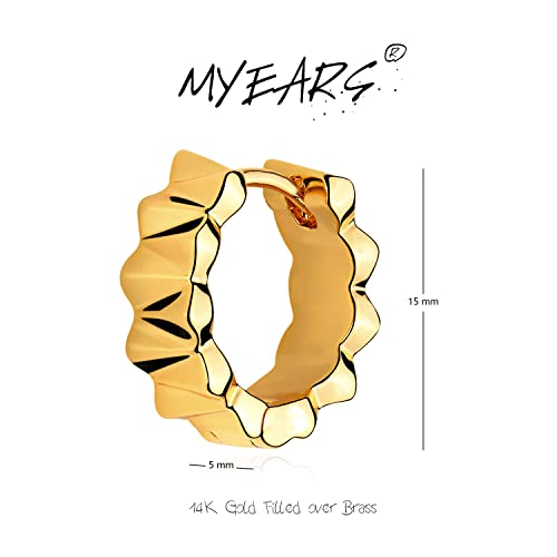 MYEARS Women Earrings Gold Huggie Hoop 14K Small Simple Hypoallergenic Everyday Jewelry - style: Frill