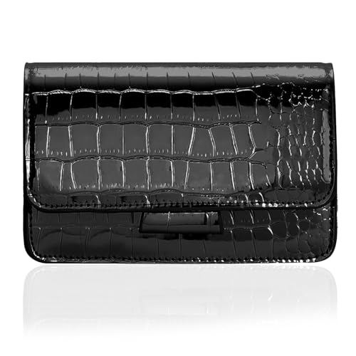 Small Crossbody Purse Bag for Women，Y2K Cute Metallic Croc-Embossed Handbag with Chain Strap - color: Medium Black（fit Your Phone）