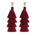 BaubleStar Tassel Earrings Handmade Tiered Thread Tassel Dangle Earrings, Multi Colors - color: Burgundy