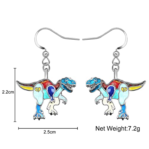 Enamel Alloy Dinosaur Fantasy Dragon Earrings Drop Dangle Unique Animal Jewelry For Women Dragons Gifts - color: Dinosaur Trex Blue