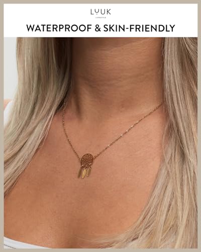 LUUK LIFESTYLE Minimalist necklace with rainbow pendant, HAPPINESS slogan card, symbol of diversity, waterproof stainless steel, gift for women, trendy, chic, silver - color: Gold, size: Dreamcatcher