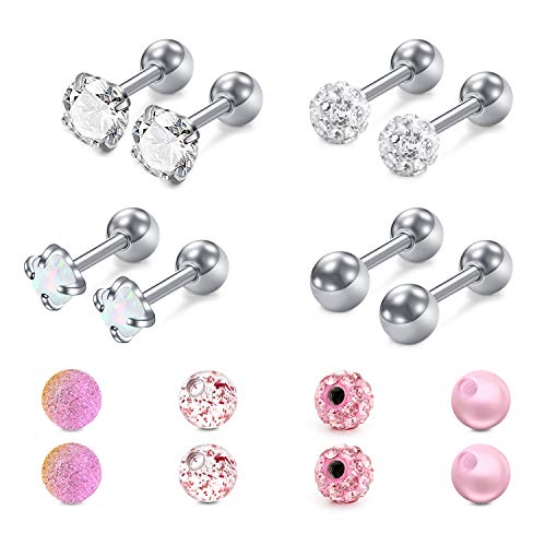 Mayhoop 16g Cartilage Earrings - Men Women Surgical Stainless Steel Tragus Piercing Jewelry Stud Hoop Forward Helix Rook Daith Conch Earrings - style: Pink