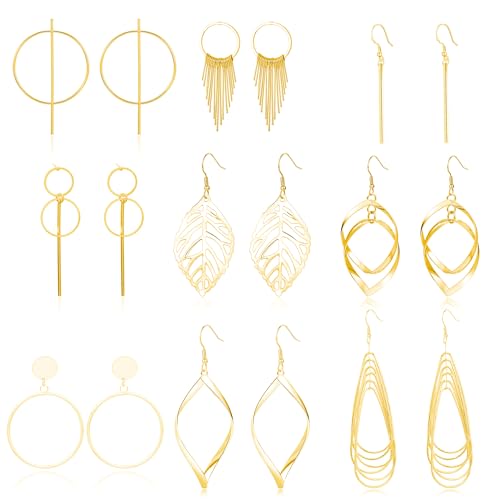 9 Pairs Silver Dangle Earrings for Women Set Retro Vintage Statement Bohemia Boho Drop Earrings Summer Jewelry for Women - style: D