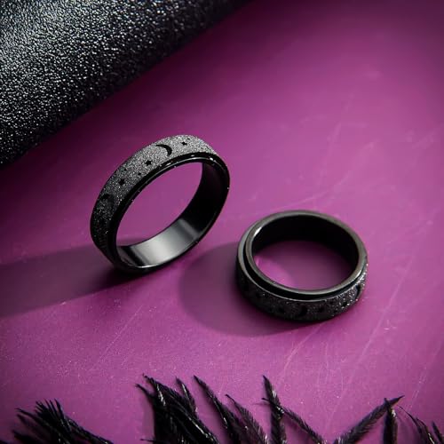 Anxiety Ring for Women Spinner Rings:Rotating Rings Stainless Steel 6mm Moon Star Anxiety for Men Band Jewelry Gift for Women Size 6 7 8 9 10 - color: B-Black