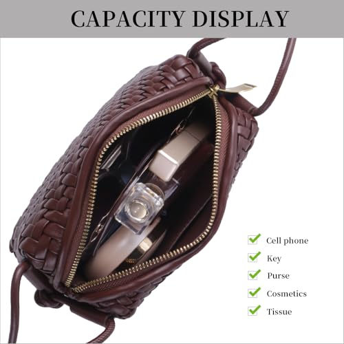Woven Crossbody Bags for Women Handwoven Purses Vegan Leather Small Handbag Handmade Shoulderbag | Lightweight - color: Coffee