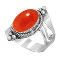 Handmade 925 Sterling Silver Plated Ring Natural Gemstone Carnelian, Rose Quartz, Tiger Eye, Crystal Oval Boho Jewelry For Women - color: Carnelian
