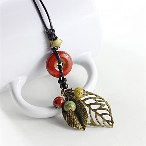 Pingyongchang H&Z Bohemian Colorful Ceramic Beads Lariat Necklace, Hippie Moon Stars Ceramic Tassel Beaded Jewelry Gifts for Women - color: red