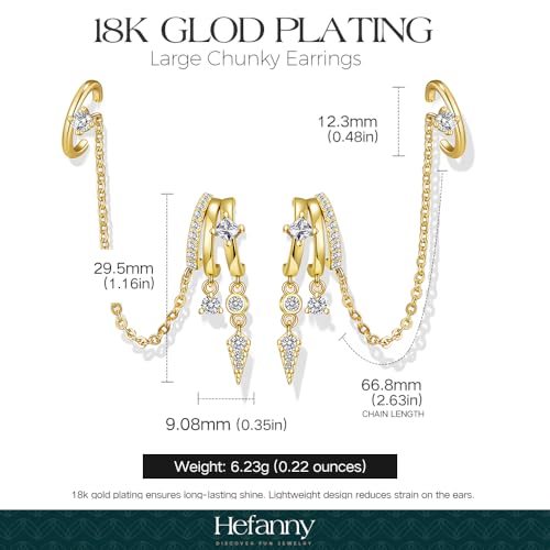 Triple Huggie Stacked Earrings for Women Gold Chain Drop Dangle Earrings Cute Statement CZ Earrings Trendy Dainty Jewelry Gift - color: Gold 10