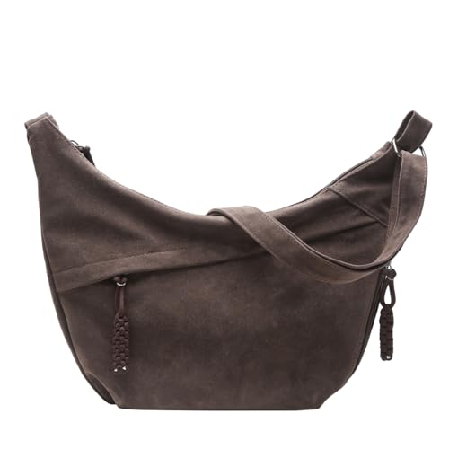 Women's Crescent Crossbody Bag – Large Capacity Suede Sling Bag, Travel Shoulder Bag for Women, Tote Purse - color: Dark Brown