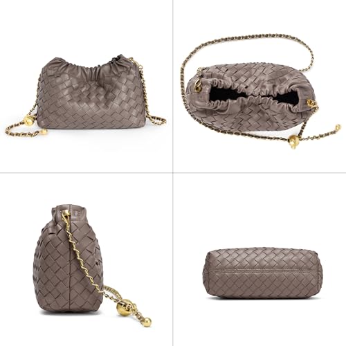 Joryin Woven Women's Crossbody Bag & Evening Purse, Trendy Dumpling Clutch & Hobo Cloud Shoulder Bag Trendy Dumpling Clutch - color: Woven Leather-taupe