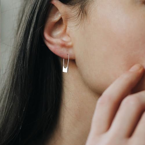 CHIC & ARTSY 925 Sterling Silver Safety Pin Earrings - Lightweight Comfortable Punk Paperclip Cartilage Hoop Earrings, Trendy Industrial Style Jewellery for Women and Men - color: White-#1