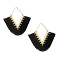 Tassel Hoop Earring Statement Thread Dangle Earrings Stylish Long Fringe Drop Earrings Lightweight Long Swingy French Hook Earrings for Women - color: A Black