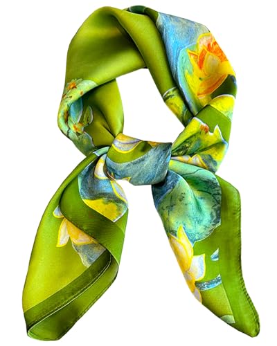 Saiusloa Neck Scarf For Womens Silky Head Scarves Hair Bandanas Square Scarf Fashion Accessories lightweight - color: 13-green Lotus Pond