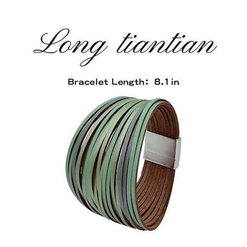 Long tiantian Boho Bracelets for Women Western Jewelry for Women Leather Wrap Bracelets Stackable Bangle Western Outfit for Women - color: bracelet for women(green)