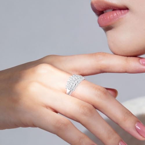 Wide Wedding Bands for Women Cubic Zirconia Engagement Bridal Eternity Stackable Rings White Gold Size - color: Silver