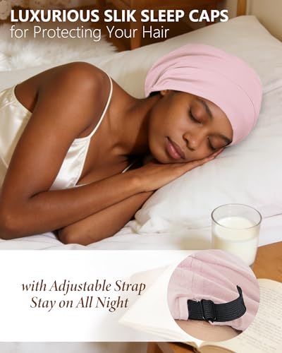 100% Mulberry Silk Bonnet for Sleeping Women Men, Real Silk Lined Bonnets for Curly Hair, Braid Sleep Cap Black Womens - color: Pink