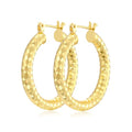 Gold Plated Hoop Earrings for Women 14K Gold Plated Earrings for Women Hypoallergenic Lightweight Wrinkle Texture Earrings Womens 20mm/25mm/30mm - size: 30mm
