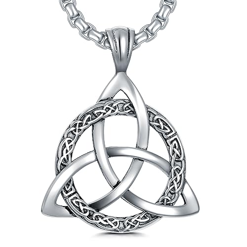 Celtic Necklace for men Sterling Silver Celtic Knot Triquetra Triangle Trinity Necklace Gift for Men - color: A-Silver