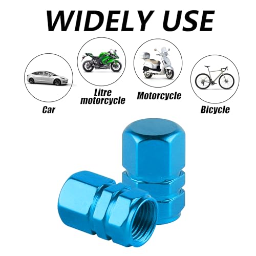 Alpmosn Aluminum Tire Stem Valve Caps Wheel Valve Covers Car Dustproof Tire Cap Cover Accessories, Universal for SUV, Car, Bike and Motorcycle，Hexagon Shape (4PCS Light Blue) - color: Light Blue