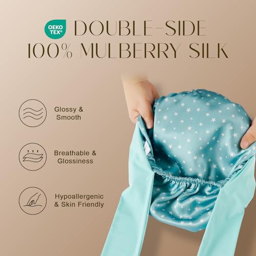 ZIMASILK 100% Mulberry Silk Bonnet for Sleeping Women Long Hair Double Layer Silk Hair Wrap with Tie Band Stay On Head (1Pc, Star Pattern) - color: Star Pattern