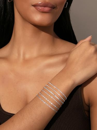 Tewiky Waterproof Gold Bracelets for Women Non Tarnish - Dainty Stack 14K Gold Plated/Sterling Silver Chain Bracelets Set Adjustable Trendy Jewelry for Women - style: Style E