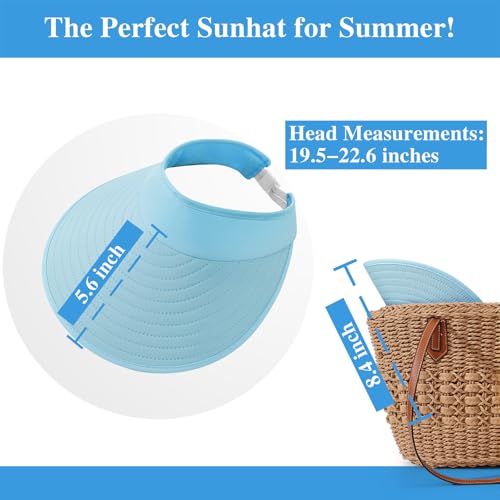 Sun Hats for Women - Wide Brim Sun Visor Hat for Women, UPF50+ Lightweight Foldable Ponytail Sports Cap - color: Blue