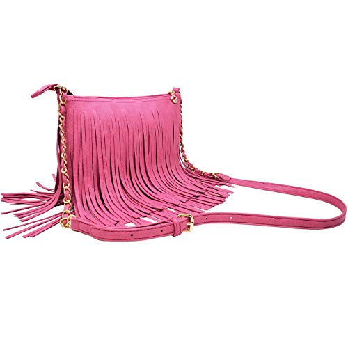 Solene Fringe Crossbody Shoulder Bag with Strap, Tassel Messenger bag, Country Style Western Fringe Purse for Women - color: Fuchsia