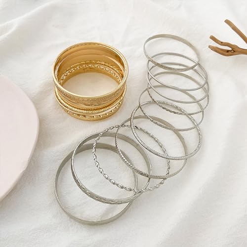 IFKM Gold Chain Bracelets Set for Women, 14K Gold Plated Multiple Layered Stackable Open Cuff Bangle Bracelet Anklet Bracelets Adjustable Link Tennis Beads Italian Cuban Jewelry for Women Gift - style: 10PCS Stack