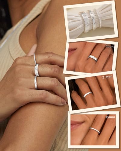 Silver Gold Rings for Women Non Tarnish 14K Gold Plated Stackable Rings for Women Stacking Thumb Pinky Eternity Cubic Zirconia Engagement Wedding Band Ring Set Woman Jewelry 1.5mm 2.5mm 5mm - color: C-Silver Love Rings