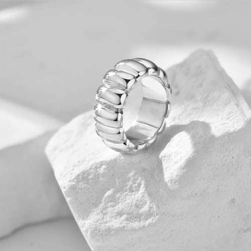 NOKMIT 14K Gold Filled Chunky Statement Rings for Women Cute Puffy Dome Croissant Thumb Band Non Tarnish Comfort Fit Size 5-10 - color: A-Silver