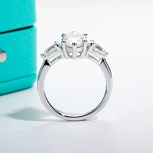 AnuClub Round/Emerald/Marquise Cut Moissanite 3 Stones Engagement Rings D Color VVS1 Round Cut 925 Sterling Silver Anniversary Wedding Promise Rings for Women - color: 3.5cttw Marquise Cut